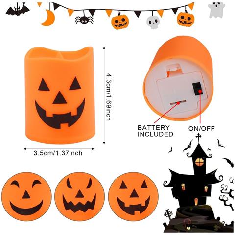 Sunshine Smile Set Di 6 Candele Led Decorazione Per Halloween Arancioni - Foto 2