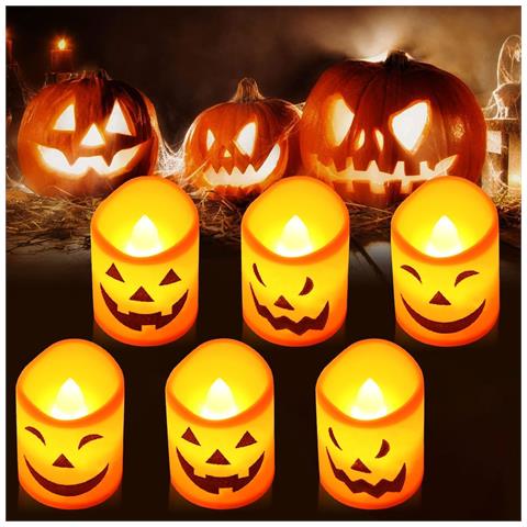 Sunshine Smile Set Di 6 Candele Led Decorazione Per Halloween Arancioni - Foto 1