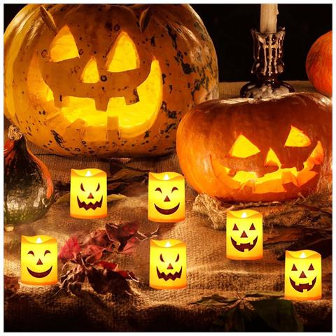 Sunshine Smile Set Di 6 Candele Led Decorazione Per Halloween Arancioni - Foto 5