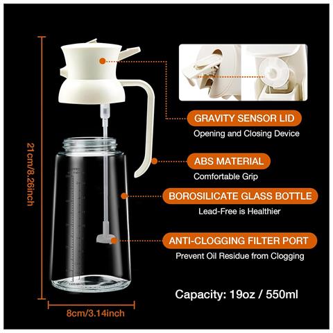 Spruzzatore Per Olio Da Cucina Con Misurino 550ml Dosatore Olio Bianco - Foto 4