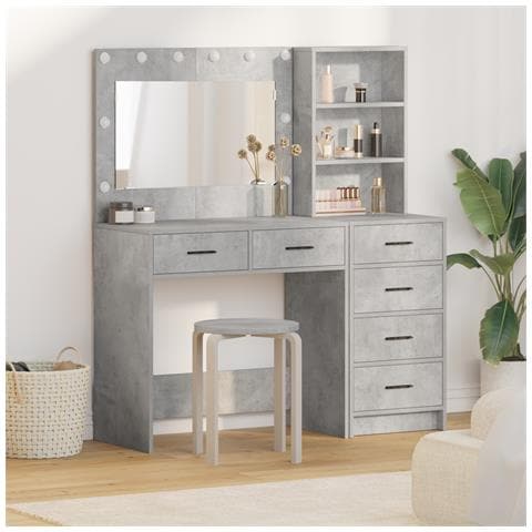 Set di Toeletta a 2 Pezzi con LED in Legno Ingegnerizzato Grigio - Foto 2