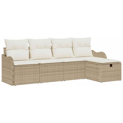 Set Divano da Giardino con cuscino 5 pcs Beige Poly Rattan - Foto 1