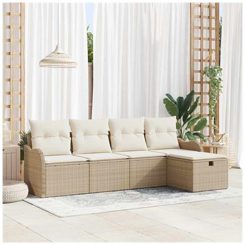 Set Divano da Giardino con cuscino 5 pcs Beige Poly Rattan - Foto 2