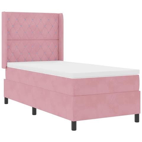 Letto con Box Springs LED e Materasso Rosa 90 x 200 cm Velluto - Foto 1