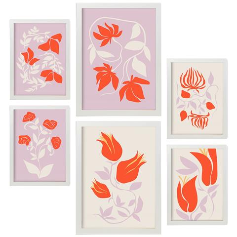 Set Di 6 Stampe Cornice Floreale 3 In Fiore Dipinti Decorativi Estetici Astratti Per Il Tuo Soggiorno, Camera Da Letto, Casa A3 & A4 Cornice Bianca - Foto 1