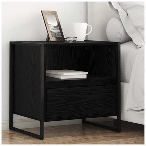Comodino Rovere Nero 50 x 39,5 x 50 cm Legno multistrato - Foto 2