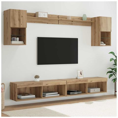 Unità a muro per TV con LED con led 6 pcs Rovere artigianale - Foto 2