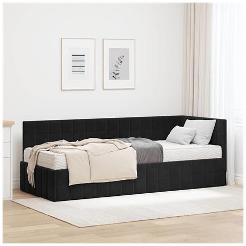 Struttura Letto Angolare con Materasso 2 pcs Nero Velluto - Foto 2