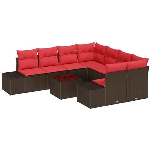 Set Divano da Giardino con cuscino 9 pcs Marrone polyrattan - Foto 1