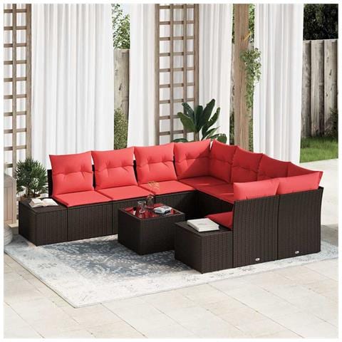 Set Divano da Giardino con cuscino 9 pcs Marrone polyrattan - Foto 2