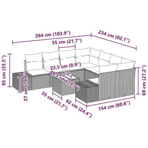 Set Divano da Giardino con cuscino 9 pcs Marrone polyrattan - Foto 9