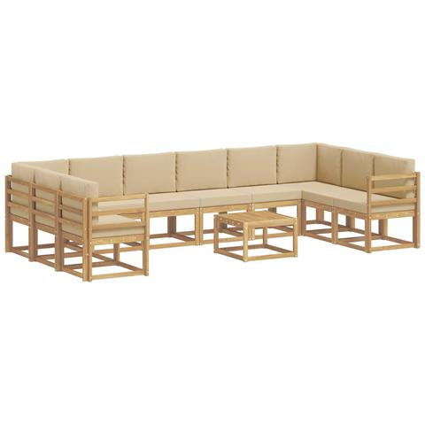 Set di divani da esterno con cuscino 11 pcs Bianco e Beige - Foto 1