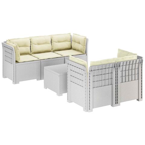 Divano da Giardino 5 Posti con Cuscini Stile Rattan PP Bianco - Foto 1
