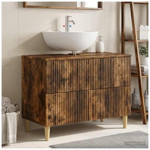 Armadio per Lavabo da Bagno ARNHEM Rovere Fumo 82 x 41 x 59 cm - Foto 2