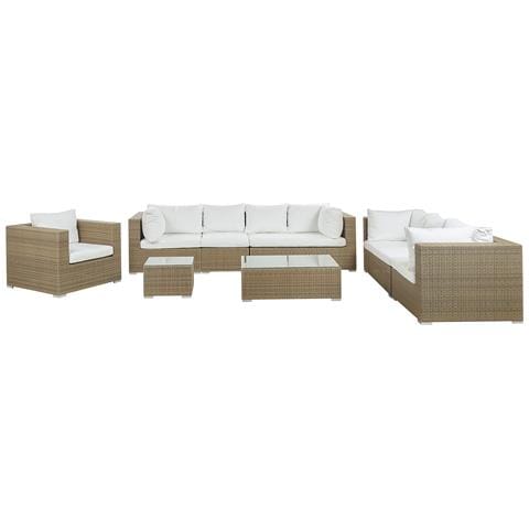 Set Lounge In Rattan Marrone Chiaro A 8 Posti Cuscini Bianco Crema Maestro Ii - Foto 15
