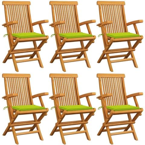 Sedie da Giardino Cuscini Verde Brillante 6 pz Massello di Teak - Foto 1