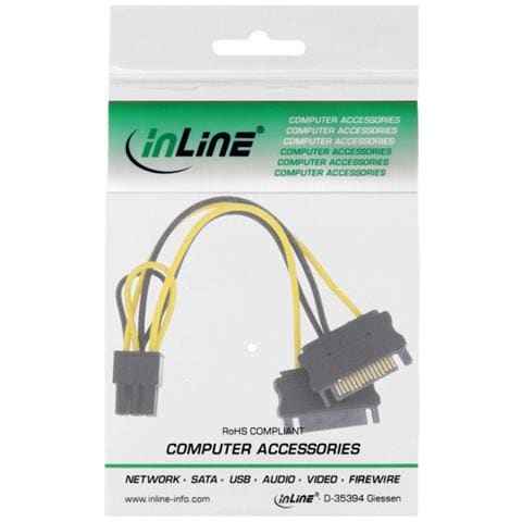 0.15m 2xSATA / 6P PCIe, Maschio / femmina, PCI-E (6-pin) , 2 x SATA, Dritto, Dritto, Nero, Giallo - Foto 1