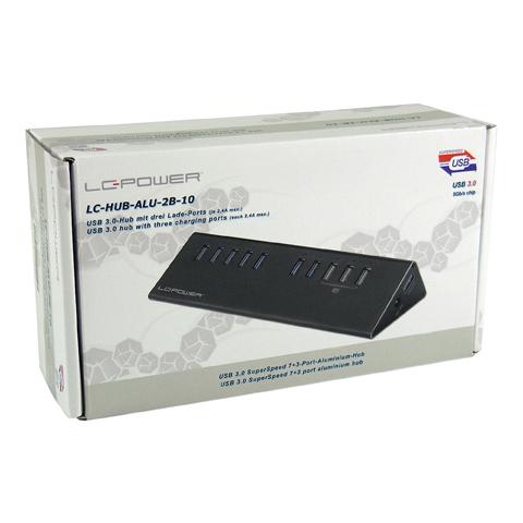 LC-Power LC-HUB-ALU-2B-10, USB 3.0 (3.1 Gen 1) Type-A, USB 3.0 (3.1 Gen 1) Micro-B, DC, 50/60, Alluminio, Plastica, Nero - Foto 1