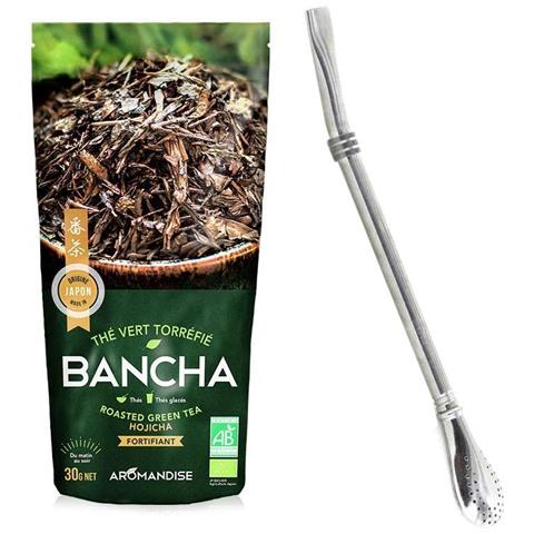 Tè Verde Giapponese Biologico Bancha Hojicha 30 G + Cannuccia In Acciaio Inox Con Filtro - Foto 1