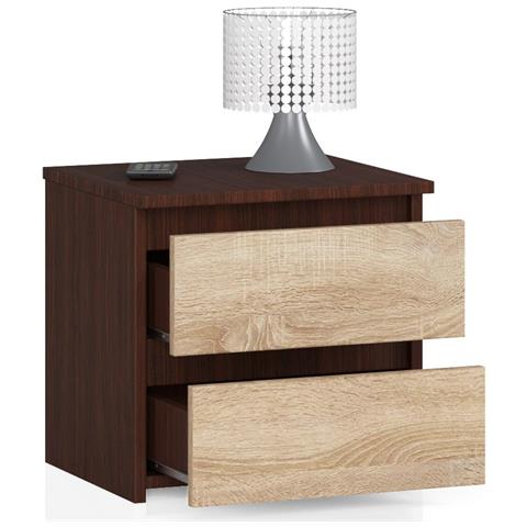 Comodino CL2, 2 cassetti, 40x35x40 cm, Colore Weng? e Sonoma Quercia - Foto 2