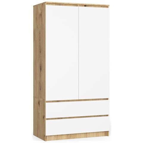 Armadio A 2 Ante Battenti E Cassetti S90, 90x51x180 cm, Colore Quercia Artisan e Bianco - Foto 1