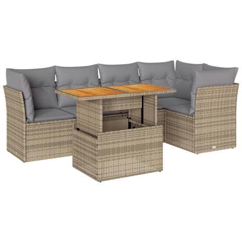Set Divano Da Giardino 6 Pz Con Cuscini Beige In Polyrattan - Foto 2