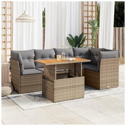 Set Divano Da Giardino 6 Pz Con Cuscini Beige In Polyrattan - Foto 1