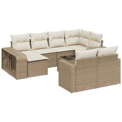 Set Divani Da Giardino 11 Pz Con Cuscini Beige In Polyrattan - Foto 2