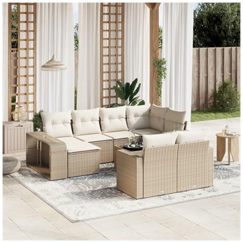 Set Divani Da Giardino 11 Pz Con Cuscini Beige In Polyrattan - Foto 1
