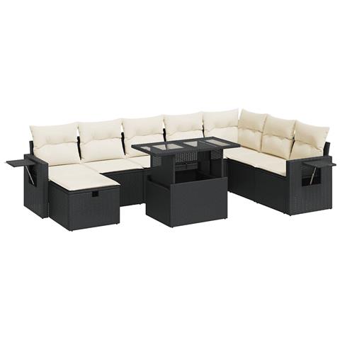 Set Divani Da Giardino 9 Pz Con Cuscini Nero In Polyrattan - Foto 1