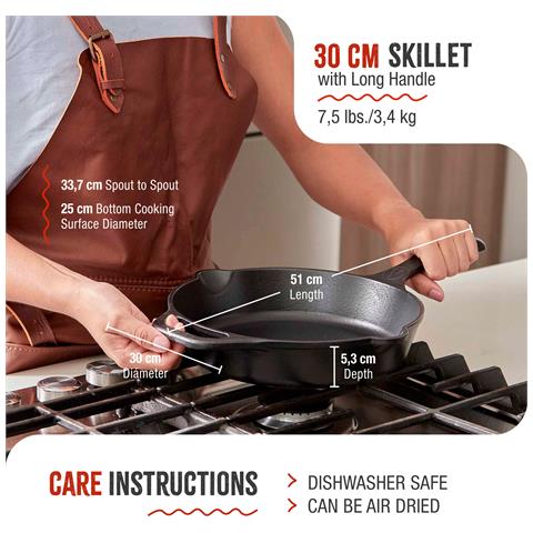 33644 Padella In Ghisa Smaltata Induzione Da 30 Cm Per, Fuoco, Barbecue, Forno Nero - Foto 2