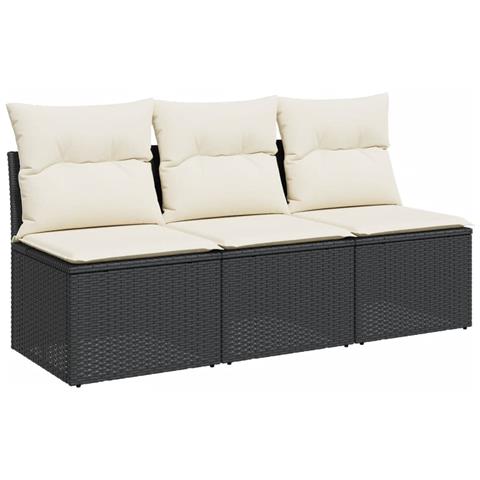 Divano Da Giardino A 3 Posti Con Cuscini Nero In Polyrattan - Foto 1
