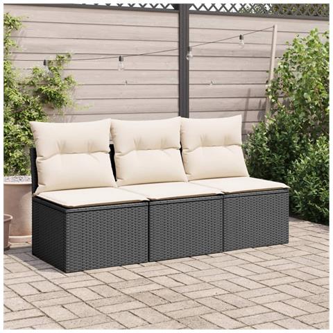 Divano Da Giardino A 3 Posti Con Cuscini Nero In Polyrattan - Foto 2