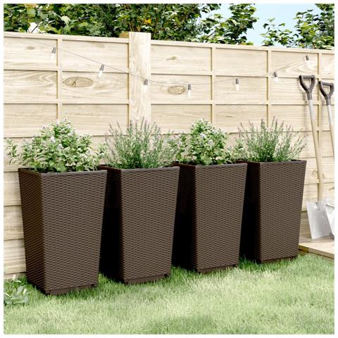 Fioriere Da Giardino 4 Pz Marrone 32,5x32,5x57 Cm In Pp - Foto 2
