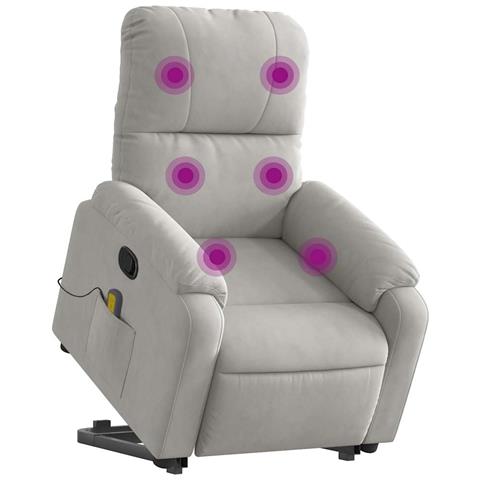 Lusso Casadino -  Poltrona A Rialzo Massaggi Reclinante Grigio Chiaro Microfibra - Foto 2