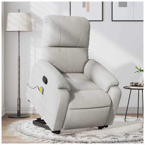 Lusso Casadino -  Poltrona A Rialzo Massaggi Reclinante Grigio Chiaro Microfibra - Foto 8