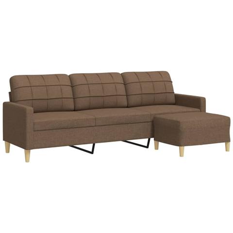 Divano a 3 Posti con Poggiapiedi Marrone 210cm in Tessuto - Foto 1