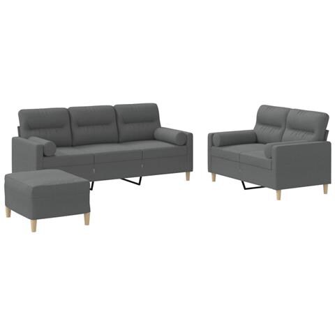 Set di Divani 3 pz con Cuscini Grigio Scuro in Tessuto - Foto 1