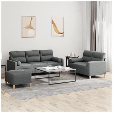Set di Divani 3 pz con Cuscini Grigio Scuro in Tessuto - Foto 2