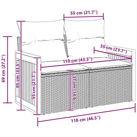 Set Divano da Giardino  12 Pezzi con Cuscini Nero Polyrattan Acacia, Set da Pranzo da Giardino  3 Pezzi con Cuscini Nero Polyrattan Acacia - Foto 2