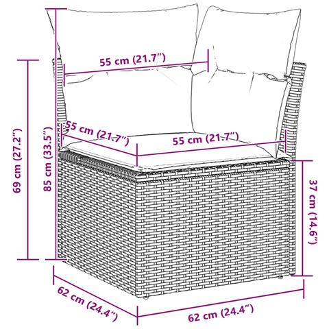 Set Divano da Giardino  12 Pezzi con Cuscini Nero Polyrattan Acacia, Set da Pranzo da Giardino  3 Pezzi con Cuscini Nero Polyrattan Acacia - Foto 3