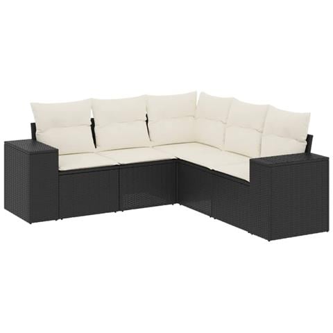 Set Divani da Giardino 5 pz con Cuscini in Polyrattan Nero - Foto 1