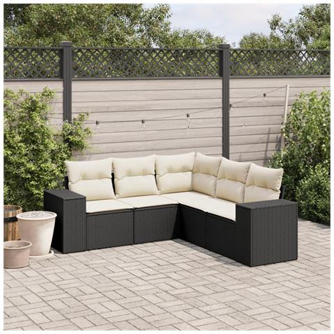 Set Divani da Giardino 5 pz con Cuscini in Polyrattan Nero - Foto 2