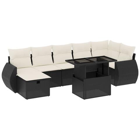 Set Divani da Giardino con Cuscini 8 pz Nero in Polyrattan - Foto 1