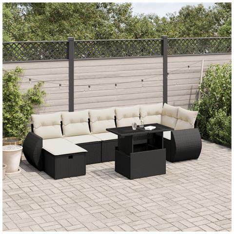 Set Divani da Giardino con Cuscini 8 pz Nero in Polyrattan - Foto 2