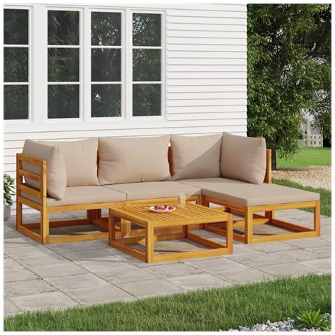 Set Salotto da Giardino 5pz con Cuscini Tortora Legno Massello - Foto 2