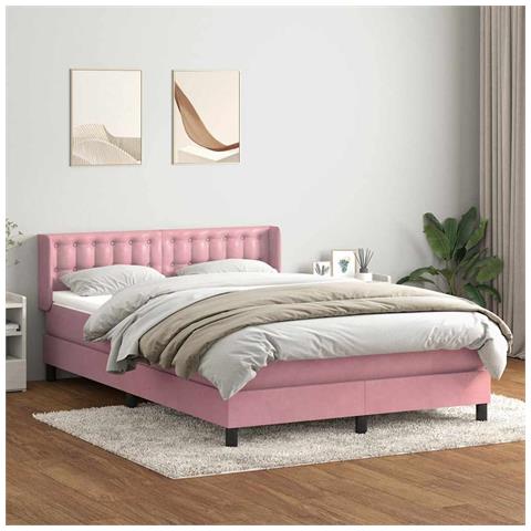 Giroletto a Molle con Materasso Rosa 140x210 cm in Velluto - Foto 2