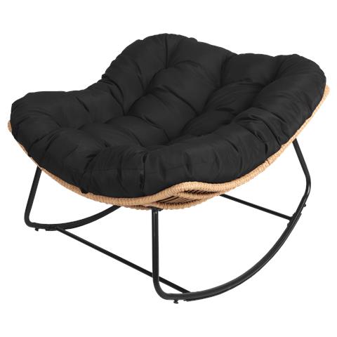 Sedia A Dondolo In Rattan Sintetico Con Cuscino Nero Cinta - Foto 1