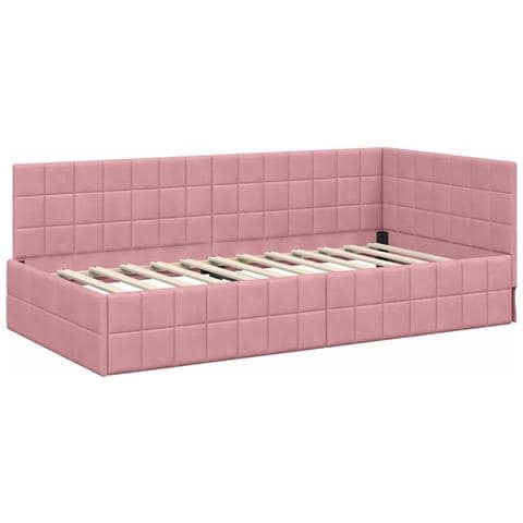 Cornice del letto ad angolo Rosa 100 x 200 cm Velluto - Foto 1