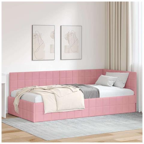 Cornice del letto ad angolo Rosa 100 x 200 cm Velluto - Foto 2